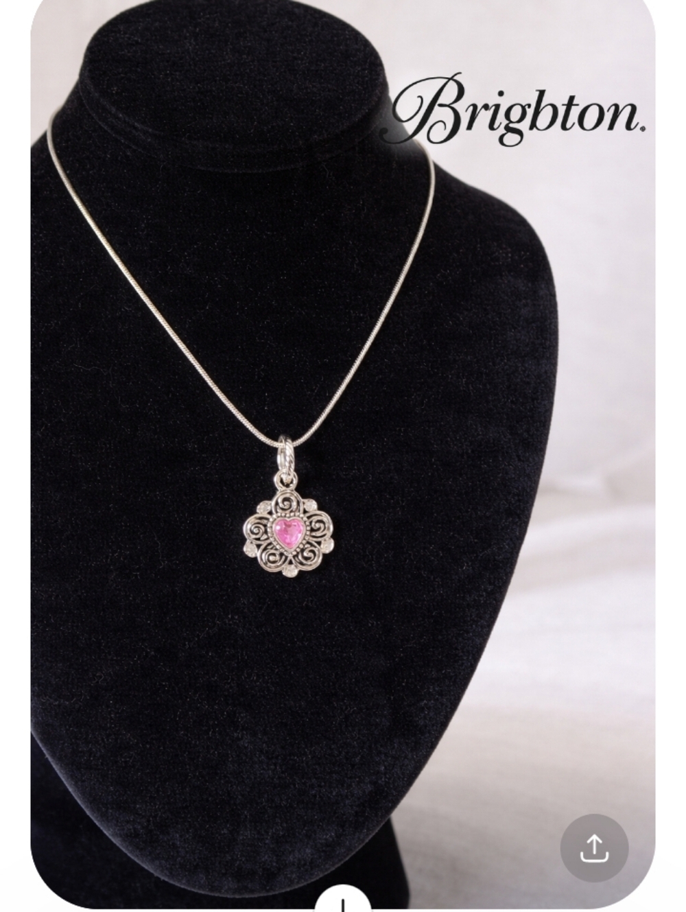 Brighton Silver Heart Pendant Necklace Pink Crystal Floral Charm Romantic Style - Picture 11 of 11